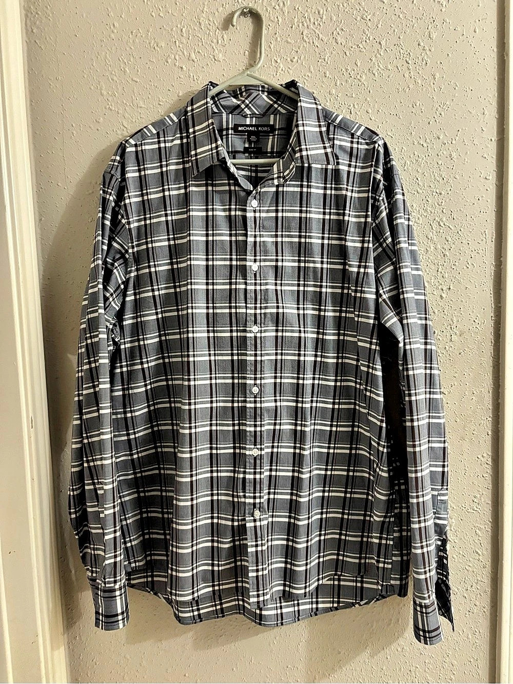 Michael Kors Men's Plaid Button Down Gray & White XXL Like New